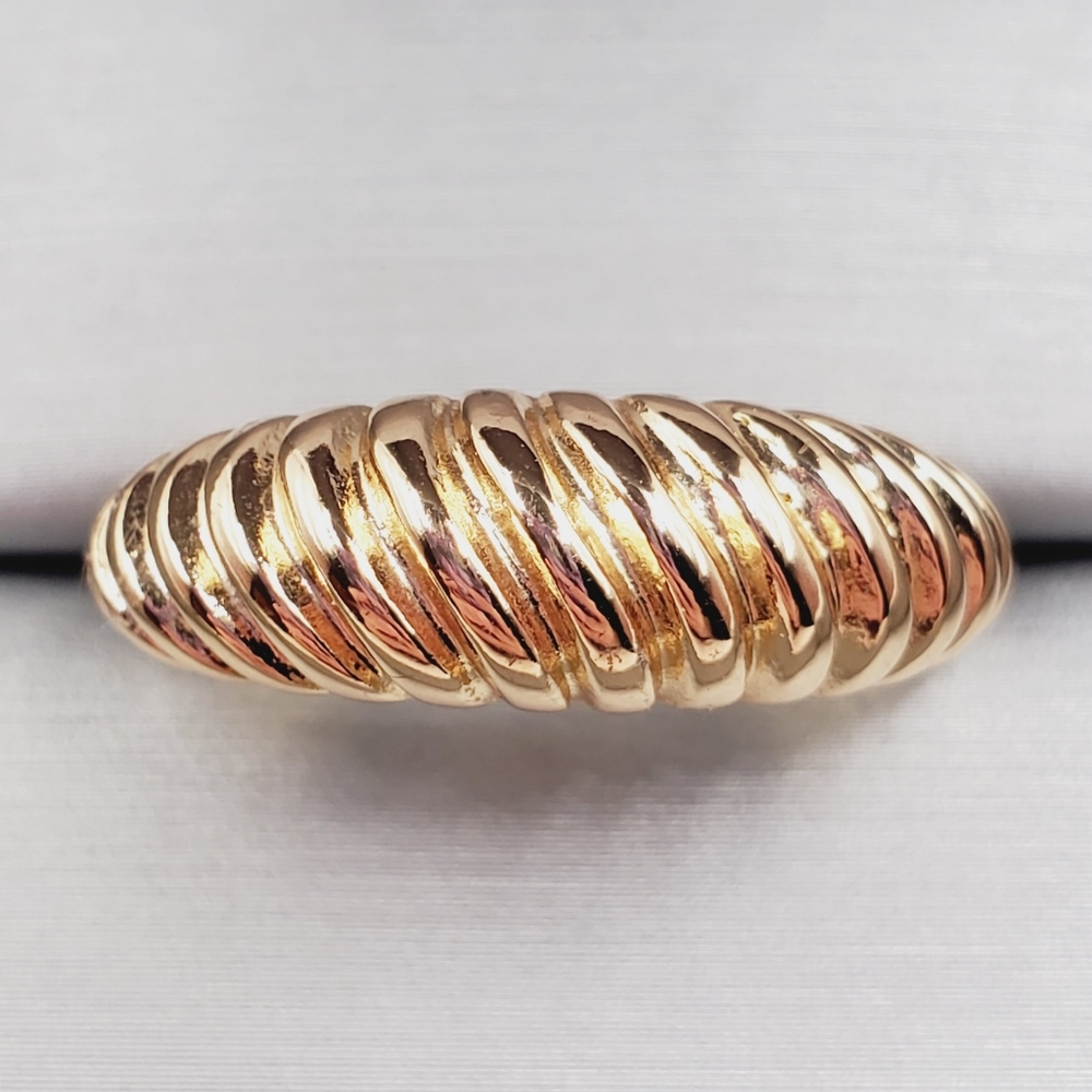 Yellow Gold Plated Shrimp - Croissant  Dome Statement Ring